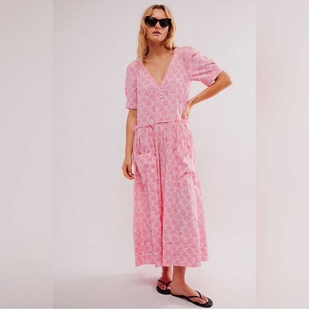NWOT Free People There She Goes Midi Dress Size Large Pink Flowers Boho dress - Picture 3 of 6